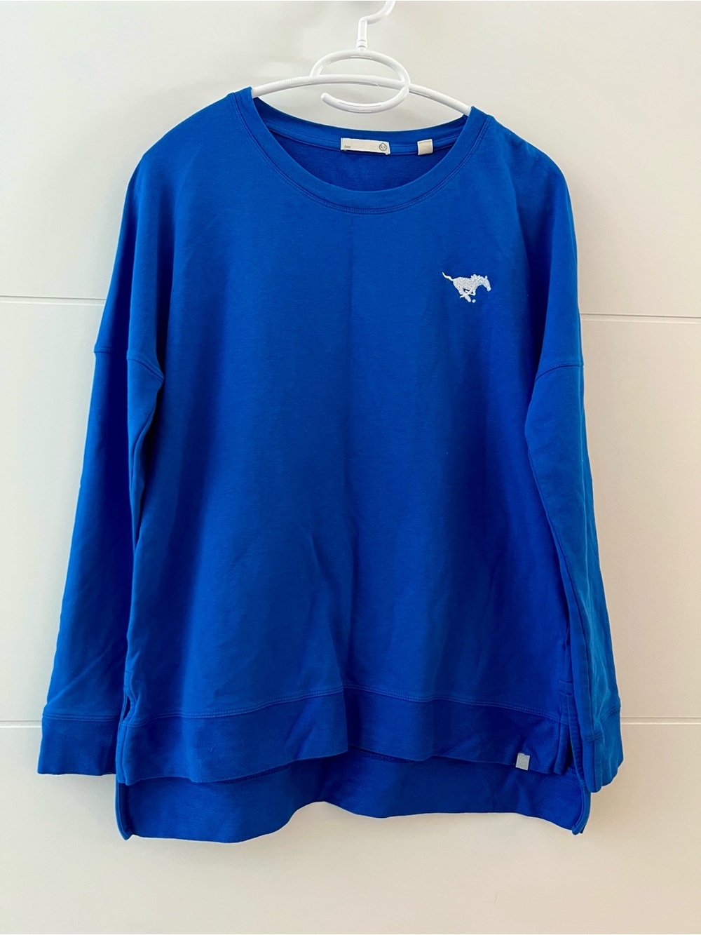 SMU Women's Crewneck Sweatshirt with mustang Embroidered Logo - Royal Blue, S